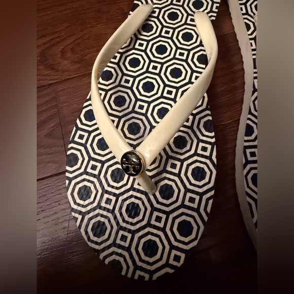 Tory Birch Flip Flops Navy & White Size 10 - Picture 4 of 6